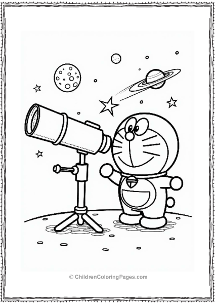 Doraemon With A Space Telescope Free PDF Printable