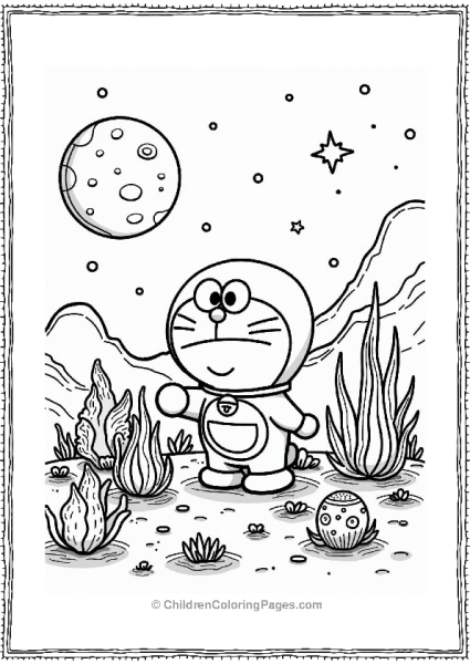 Doraemon Alien Garden Under Stars Free PDF Printable