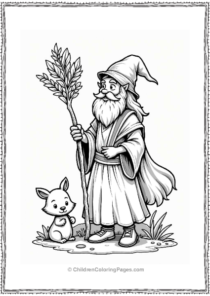 Druid With Nature Staff And Woodland Animal Free PDF Printable