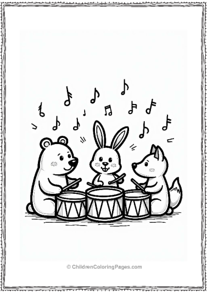 Drum Circle Fun With Cartoon Animals Free PDF Printable