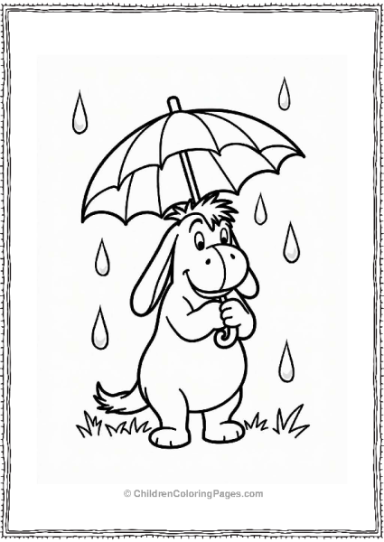 Eeyore With Umbrella In The Rain Free PDF Printable