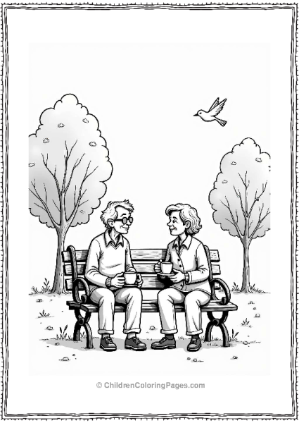 Elderly Couple Enjoying Coffee In The Park Free PDF Printable