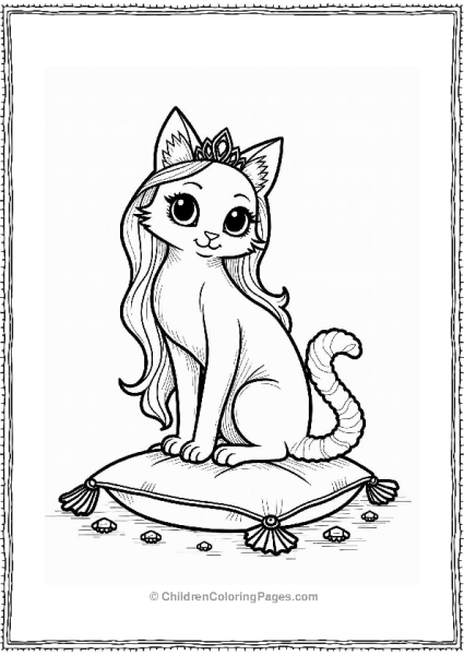 Elegant Cat With Tiara On Cushion Free PDF Printable