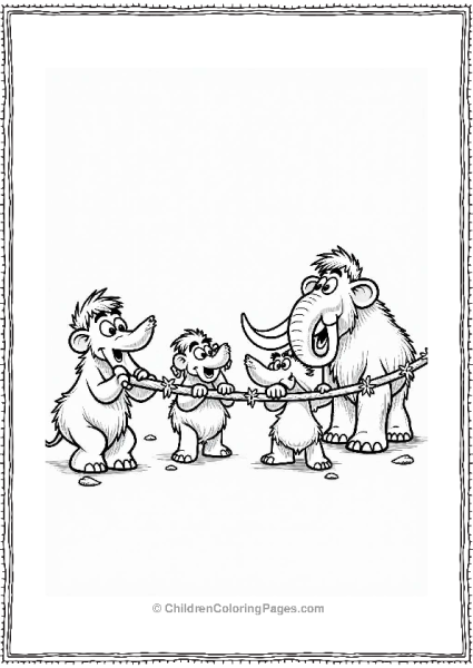 Ellie And The Mammoths Playing Tug Of War Free PDF Printable