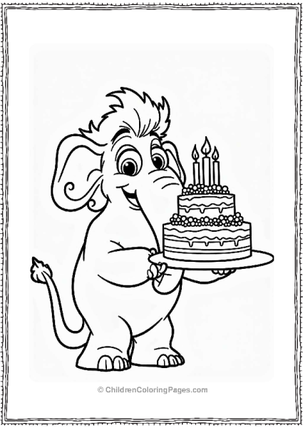 Ellie The Mammoth With A Cake Free PDF Printable