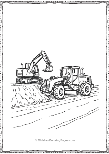 Excavator And Grader Working Together Free PDF Printable