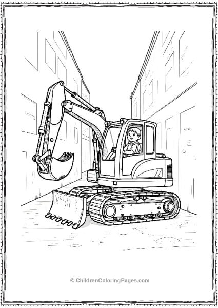 Excavator In A Narrow Alley Free PDF Printable