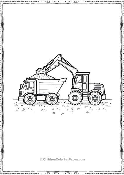 Excavator With A Dump Truck Free PDF Printable