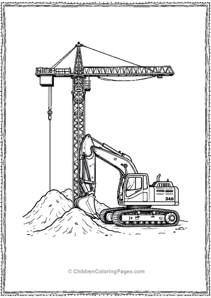 Excavator With Other Machinery Free PDF Printable