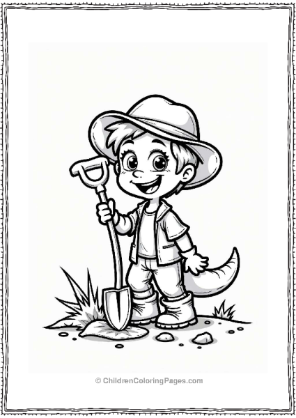 Excited Paleontologist Digging For Dinosaur Bones Free PDF Printable