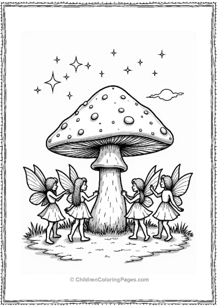 Fairy Gathering Around A Giant Mushroom Free PDF Printable