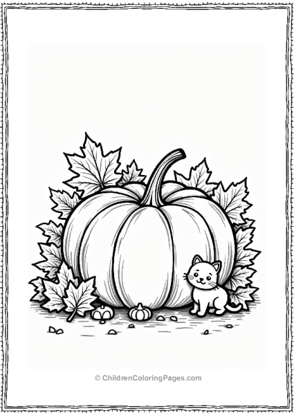 Fall Leaves And Pumpkin With Cat Free PDF Printable