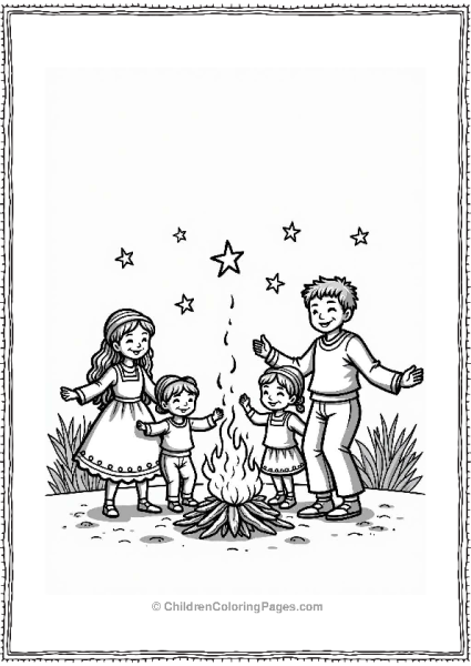 Family Dancing Around A Bonfire Free PDF Printable