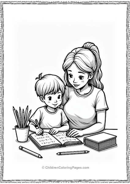 Family Doing Homework Together Free PDF Printable