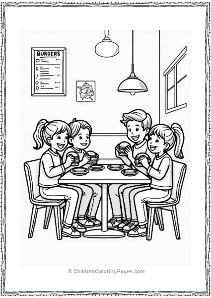 Family Enjoying Burgers At A Fast Food Restaurant Free PDF Printable