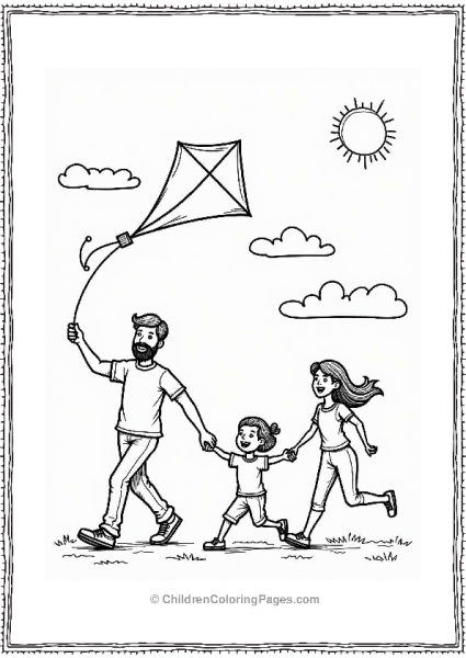 Family Flying A Kite Outdoors Free PDF Printable