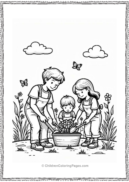 Family Gardening Together With Butterflies Free PDF Printable