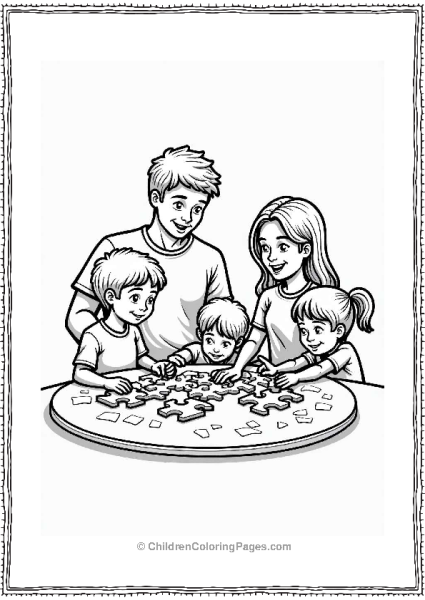 Family Gathering Around A Puzzle Free PDF Printable