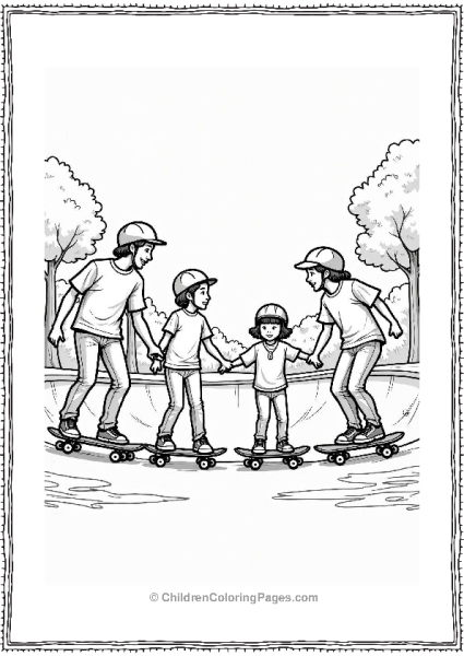 Family Skateboarding At The Park Free PDF Printable