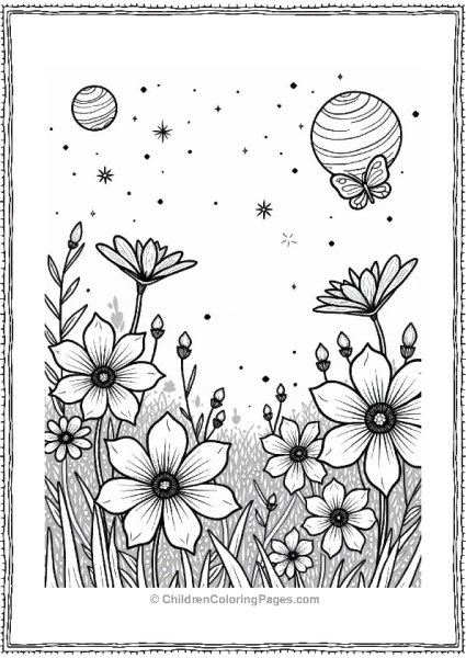 Fantasy Celestial Garden With Oversized Flowers Free PDF Printable