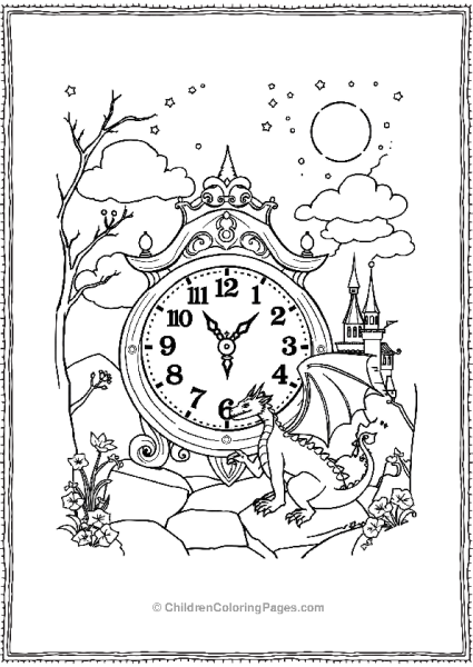 Fantasy Clock With Dragon And Castle Free PDF Printable