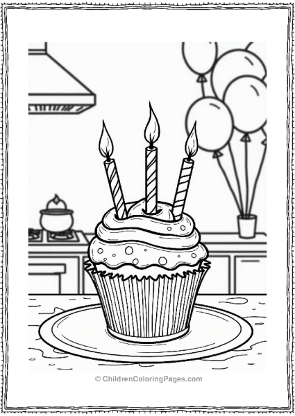 Festive Cupcake With Colorful Candles Free PDF Printable