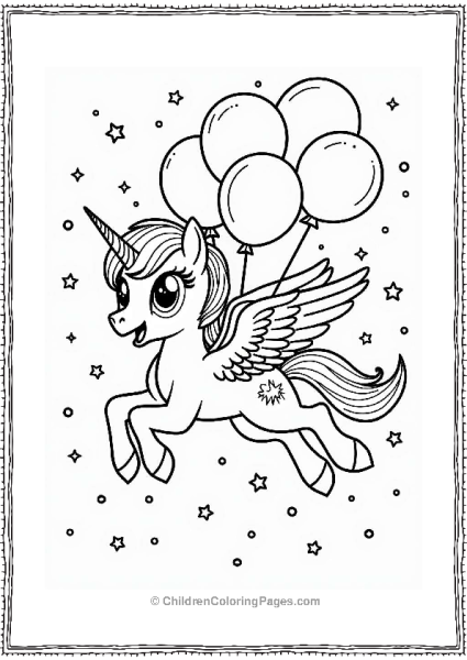 Festive Pegasus With Balloons Free PDF Printable