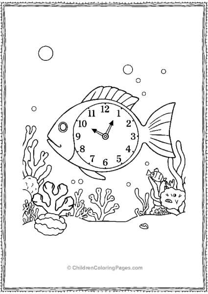 Fish Shaped Clock With Underwater Scene Free PDF Printable