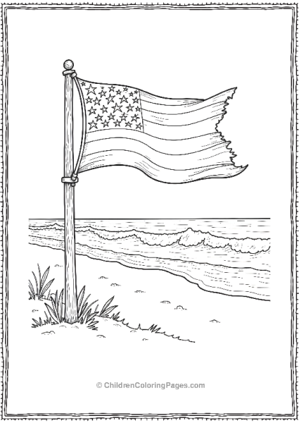 Flag By The Ocean An American Flag On A Wooden Pole Free PDF Printable