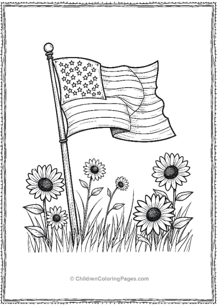 Flag In A Field Of Flowers Free PDF Printable