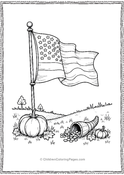 Flag In A Thanksgiving Scene Free PDF Printable