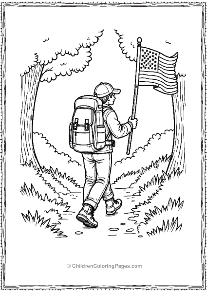 Flag On A Backpack A Hiker Carrying A Backpack Free PDF Printable