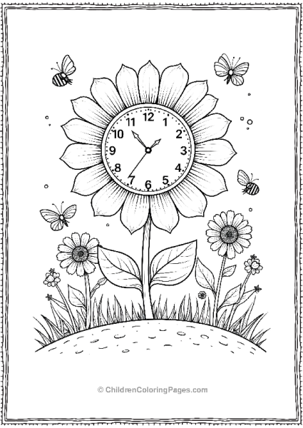 Flower Clock Blooming Garden Scene Free PDF Printable