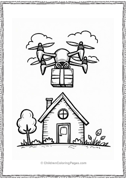 Flying Drone Delivery Above A House Free PDF Printable