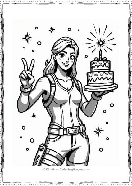 Fortnite Character Celebrating With Cake Free PDF Printable