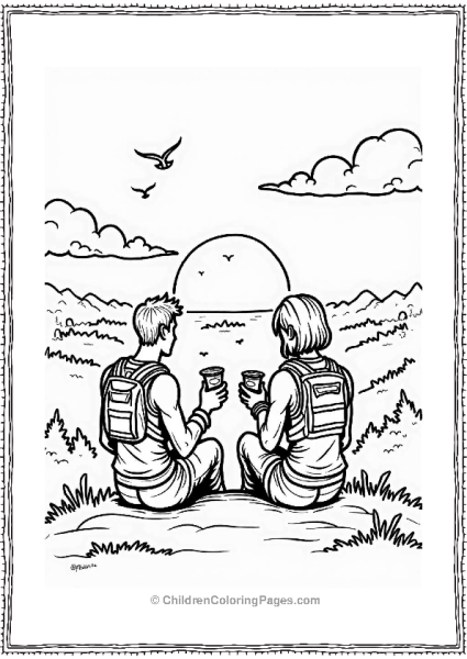 Fortnite Friends Enjoying A Sunset Snack Free PDF Printable