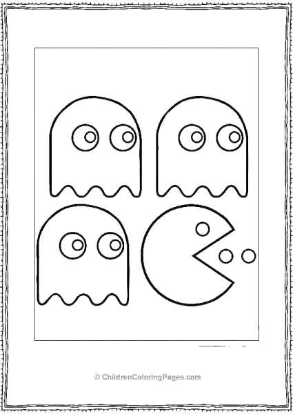 Freepik Four White Pacman Ghosts With Big Eyes And A Pacman Free PDF Printable
