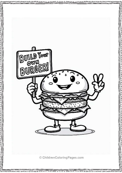 Friendly Burger Mascot With Sign Free PDF Printable