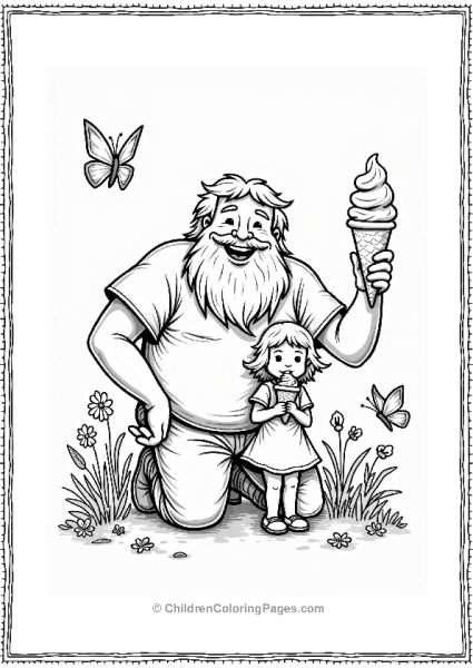 Friendly Giant And Small Child Sharing Ice Cream Free PDF Printable