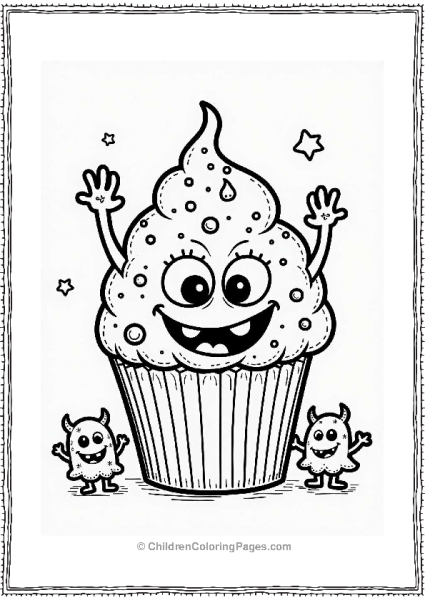 Friendly Monster Cupcake With Dancing Friends Free PDF Printable