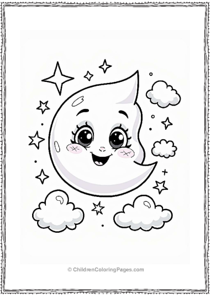 Friendly Moon Creature Among Clouds Free PDF Printable