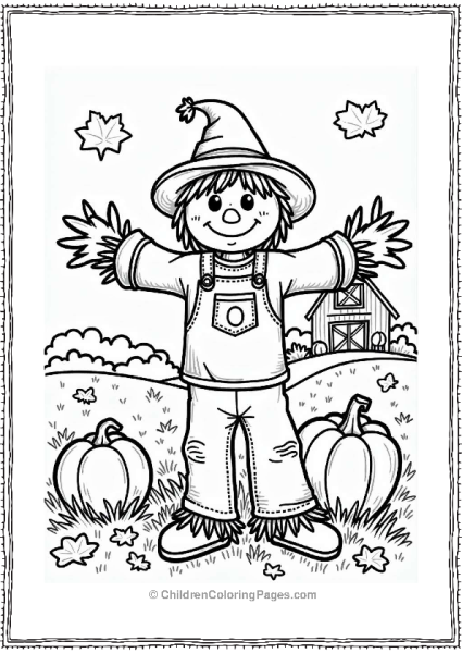 Friendly Scarecrow In A Colorful Fall Field Free PDF Printable