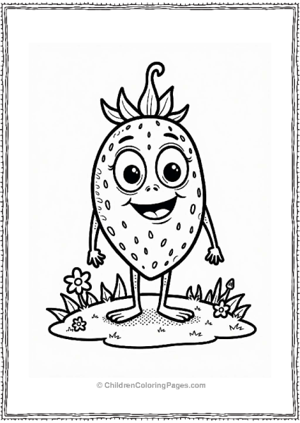 Friendly Strawberry Monster On Grass Free PDF Printable