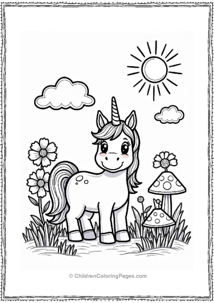 Friendly Unicorn In A Colorful Clearing Free PDF Printable