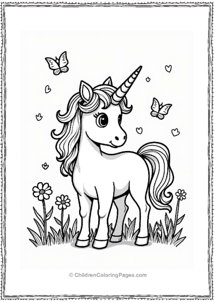 Friendly Unicorn In A Flower Meadow Free PDF Printable