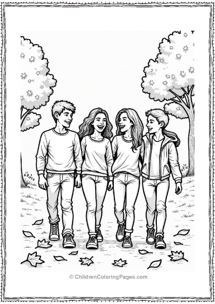 Friends Walking On Crunchy Fall Leaves Free PDF Printable