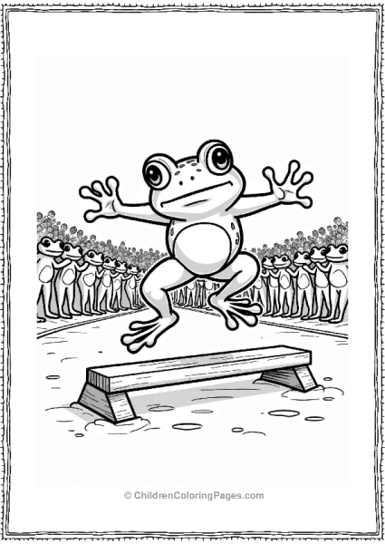 Frog High Jumper With Cheerful Crowd Free PDF Printable