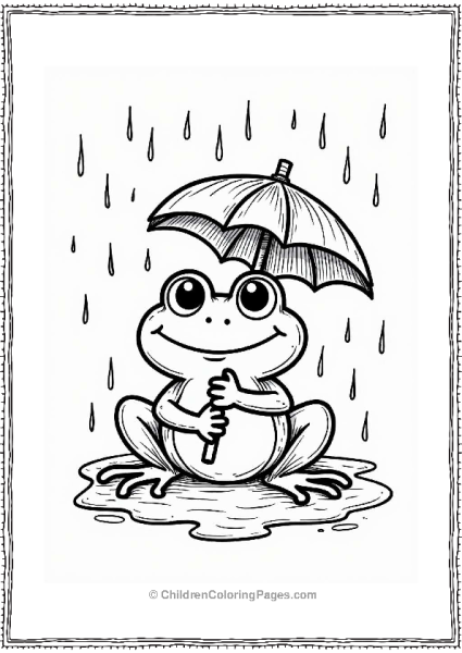 Frog Holding Leaf Umbrella In The Rain Free PDF Printable