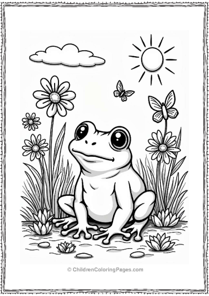 Frog In A Flower Garden Free PDF Printable