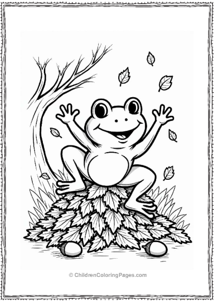 Frog Jumping Into Autumn Leaves Free PDF Printable